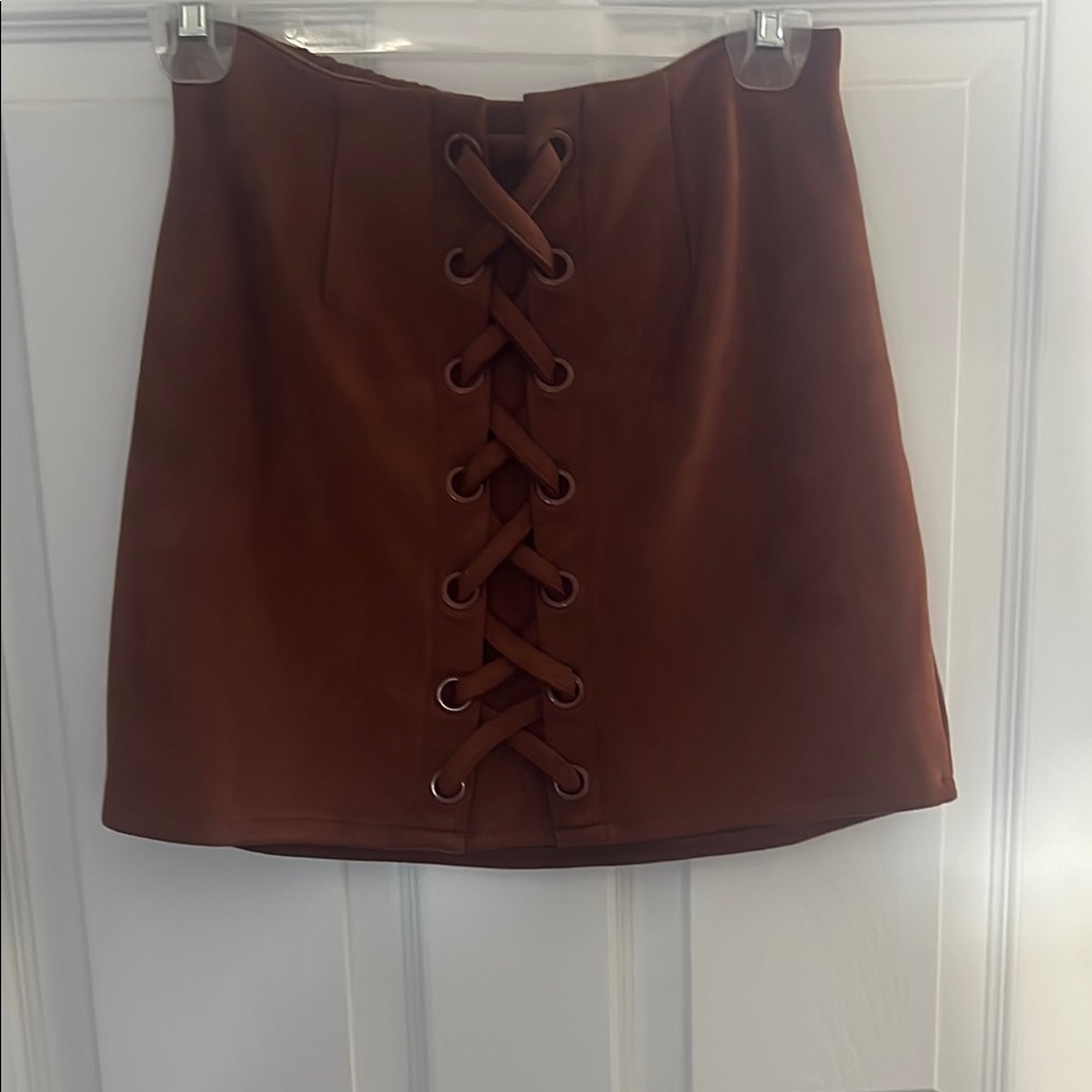 Shinestar Brown Tie Front Mini Pencil Skirt